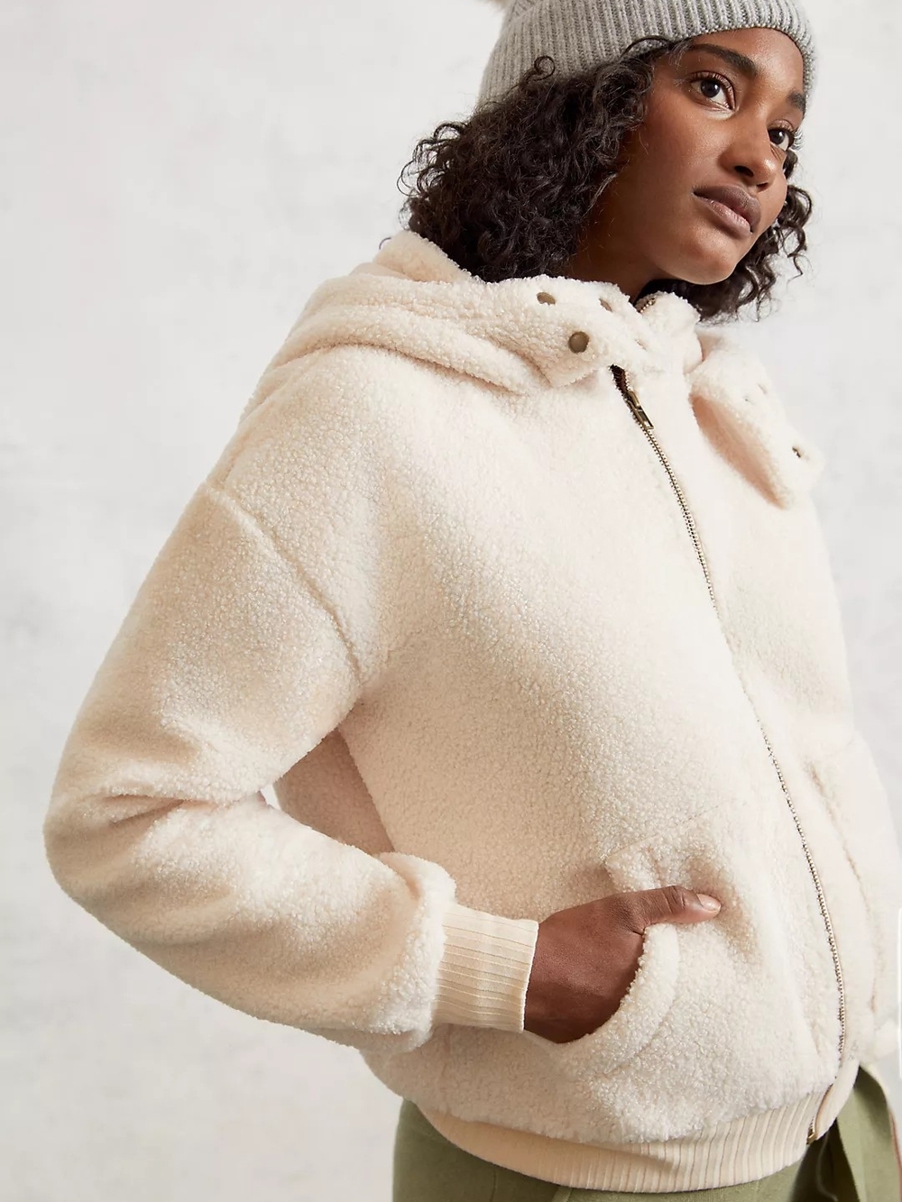 Anthropologie Gillian Sherpa Zip-Up Hoodie Jacket
